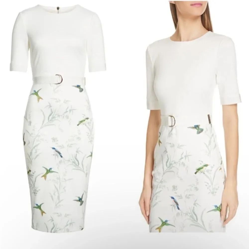 Ted Baker London Kinnya Fortune Belted Body-Con  Floral Midi Dress Sz 0 US 2